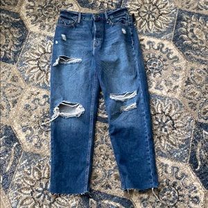 Blue Denim High Waisted Slim Straight Jeans